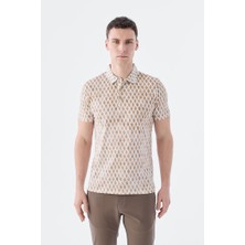 Jakamen Bej Slim Fit Desenli Polo Yaka T-Shirt