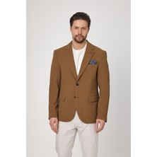 Frappoli Lores Erkek Hardal Balıksırtı Desenli Esnek Likralı Kumaş Yazlık Ceket