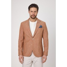 Frappoli Vitao Erkek Kiremit Italyan Çizgili Keten Karışımlı Ilkbahar-Yazlık Blazer Ceket
