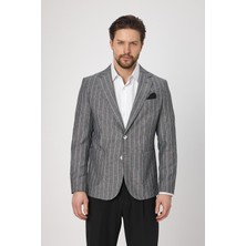 Frappoli Vitao Erkek Kiremit Italyan Çizgili Keten Karışımlı Ilkbahar-Yazlık Blazer Ceket