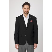 Frappoli Sandeo Erkek Siyah Diagonel Desenli Esneyen Kumaş Likralı Blazer Ceket