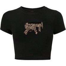 Brz Collection Kadın To Dominate And Protect Crop T-Shirt Siyah