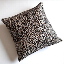 Leopar Bej Süet Dijital Baskılı 2'li Set Kare Dekoratif Kırlent Kılıfı - Çift Taraflı Bej Renk 45 x 45