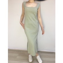 Işıl Tekstil Haki Tam Boy Kareyaka Elbise