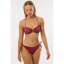 Ayyıldız 4526 Bordo Simli Straplez Bikini Takımı