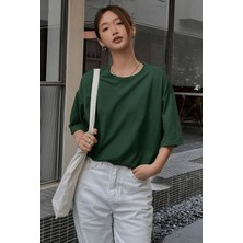 Kadın Nefti Basic Düz Baskısız Oversize Salas T-Shirt