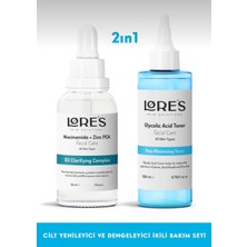Lores Beauty Kuvvetlendirici Detoks Seti - Glycolic Acid Aha Gözenek Sabitleyici Niacinamide Zinc Pca Serum