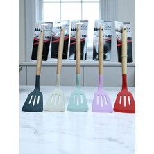 Kuka Mutfak Spatulası Bambu Saplı Izgara Şeklinde Krımızı Renk 31 cm