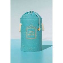 Mediterian Mavi Yuvarlak Torbalı Sepet, Bebek Odası İçin, 31x46cm, Kumaş, Şık ve Kullanışlı