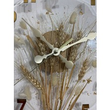 Pelince - Kurutulmuş Doğal Başaklı Epoksi Duvar Saati - 30  cm  - Gold Seri