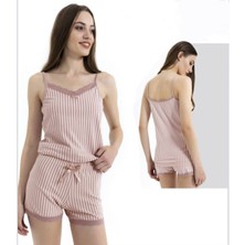 Ince Askılı Şortlu Pamuklu Pijama Takımı Dantel Detaylı