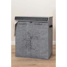 Mediterian Gri deri görünümlü 2 gözlü geniş çamaşır sepeti 53x33x60 cm, dayanıklı ve şık tasarım