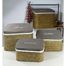 Mediterian Yeşil Çok Amaçlı 4 Parça Hasır Çamaşır Sepeti Seti, Pratik ve Şık Tasarım