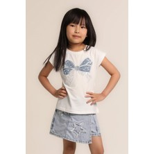 Escabel Kız Bebek Pullu Şık Tshirt Beyaz