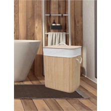 Mediterian Katlanabilir doğal bambu dikdörtgen çamaşır sepeti 30x40x60cm bej renk