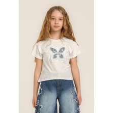 Escabel Kız Çocuk Kelebekli Tshirt Krem