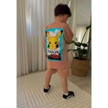 Kahverengi Pikachu Baskılı Yazlık Şortlu Erkek Çocuk Alt Üst Takım