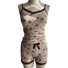 Ince Askılı Şortlu Pamuklu Pijama Takımı Dantel Detaylı