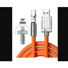 180 Derece Döner Başlıklı Type-C Şarj Xiaomi Redmi Telefon Aksesuar Turuncu Gümüş 1 Adet Kablo