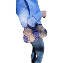Gojo Handmade Gül Motifli Lacivert - Simli Vizon Multi Sparkle El Çantası