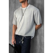 Abluka Online Erkek Yıkamalı Fitilli Oversize T-Shirt Gri
