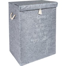 Mediterian Katlanabilir Keçe Kapaklı Çok Amaçlı Kirli Çamaşır Sepeti 55x30x40