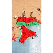 Milays Kız Çocuk Renkli Üstü Çift Katmanlı Mayo ,bikini 2 Li Takım