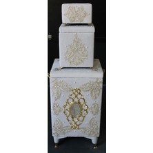 Mediterian 3'lü Krem Aynalı Çeyizlik Çamaşır Sepeti Seti, Ahşap, Şık ve Kullanışlı, 60 L