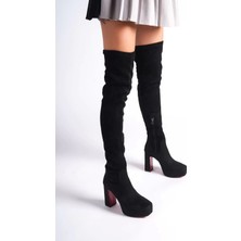 PayBuy Kadın Elegant Ayakkabı Kalın Topuk Diz Üstü Streç Çizme Özel Tasarım Abiye Ayakkabı