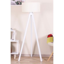 3 Ayaklı Dekoratif Lambader Tripod Yuvarlak Krem Başlık Beyaz Ayak
