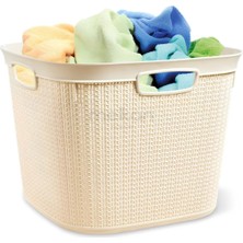 Mediterian Kare Hasır Çamaşır ve Oyuncak Sepeti, 41 L, Krem, Plastik, Bej, şık ve kullanışlı