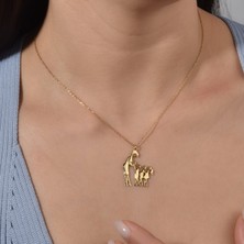 14 Ayar Altın Kaplama Anne ve Iki Ekek Bir Kız Çocuk Aile Aşk Gümüş Kolye - CN00447