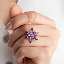 Vaoov 925 Ayar Gümüş Mor Taşlı Katmanlı Lotus Kolye