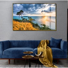 yaz Manzaralı Mavi Ada Manzarası Modeli 1|çerçeveli Temperli Cam Tablo Tekli Yatay