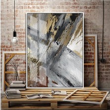 gri-Gold Soyut Şekil 01 |çerçeveli Temperli Cam Tablo Tekli Dikey