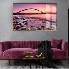 yaz Manzaralı Kırmızı Tonlar Köprü Manzarası|çerçeveli Temperli Cam Tablo Tekli Yatay