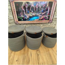 Mediterian 3'lü Çok Amaçlı Hasır ve Jüt Kapaklı Düzenleyici Sepet, Gri, 36x32x28, 50 L