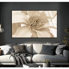 krem Çiçek Model 01 |çerçeveli Temperli Cam Tablo Tekli Yatay