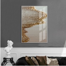 krem-Gold-Pembe Soyut  Model 02 |çerçeveli Temperli Cam Tablo Tekli Dikey