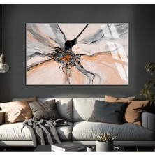 gri-Krem Çiçekli Soyut Modeli |çerçeveli Temperli Cam Tablo Tekli Yatay