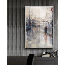 krem-Bej-Siyah Şehir Soyut Modeli 1 |çerçeveli Temperli Cam Tablo Tekli Dikey