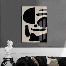 bej-Siyah Soyut Model 01  |çerçeveli Temperli Cam Tablo Tekli Dikey