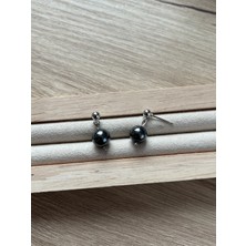8 mm Hematit Taşı Gümüş Kaplama Top Küpe