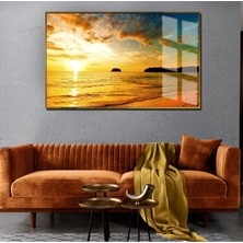 yaz Manzaralı Sarı Sıcak Tonlar Göl Manzara 1|çerçeveli Temperli Cam Tablo Tekli Yatay