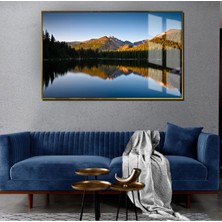 sonbahar Manzaralı Mavi Göl Manzarası 1|çerçeveli Temperli Cam Tablo Tekli Yatay