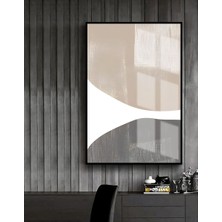 krem-Gri Soyut Model 1 |çerçeveli Temperli Cam Tablo Tekli Dikey