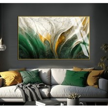 gold Yeşil Soyut Modeli |çerçeveli Temperli Cam Tablo Tekli Yatay