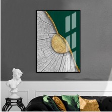 gri-Yeşil-Gold Etnik Soyut Modeli 3 |çerçeveli Temperli Cam Tablo Tekli Dikey