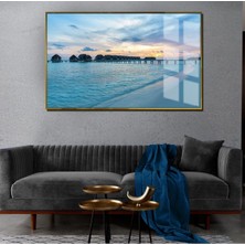 yaz Manzaralı Mavi Tonlar Deniz Modeli 02|çerçeveli Temperli Cam Tablo Tekli Yatay