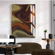 soyut Kahverengi-Yeşil Desenli Model 2|çerçeveli Temperli Cam Tablo Tekli Dikey